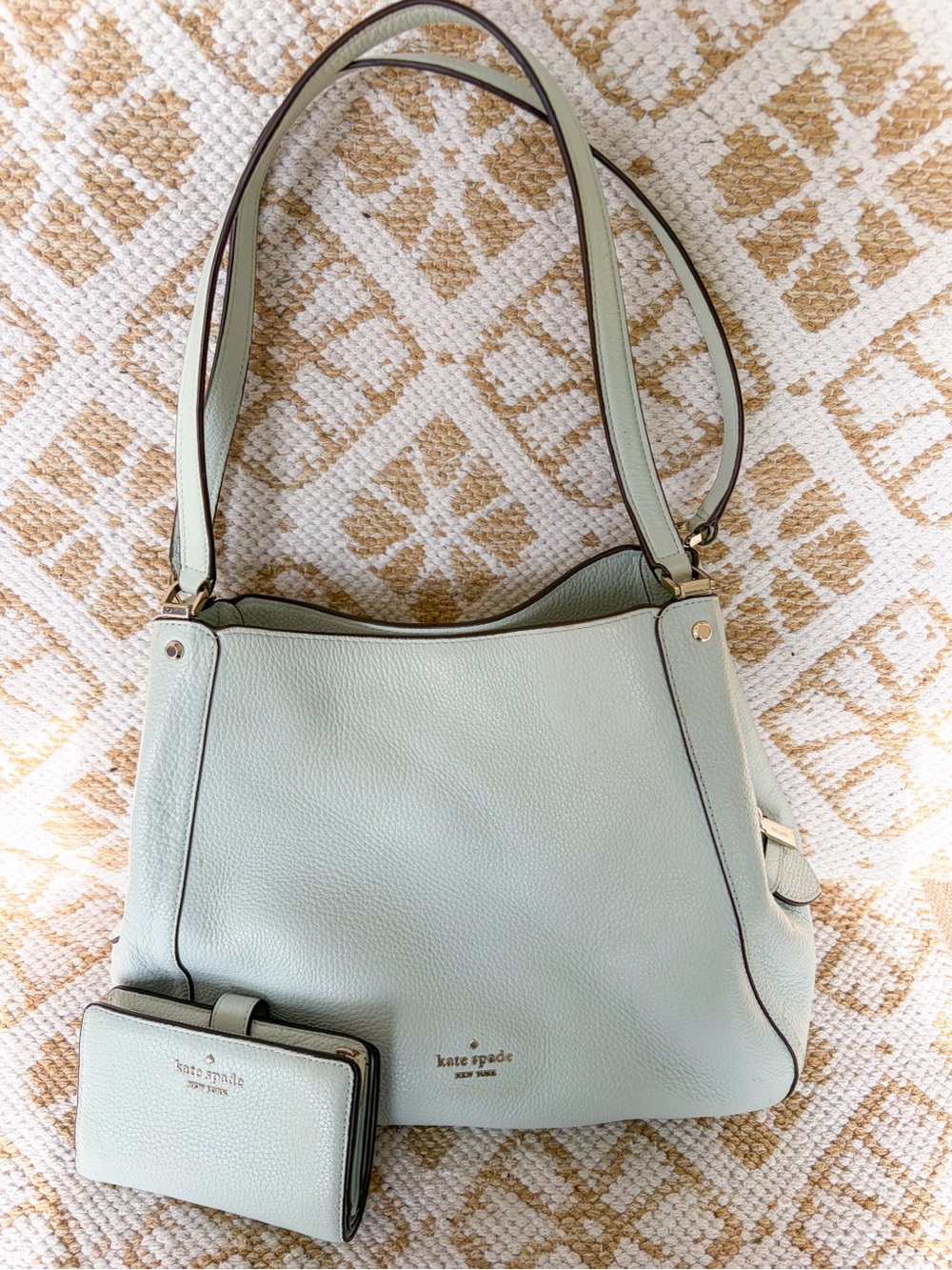 Kate Spade Leila Medium Shoulder Bag Purse Matching Wallet Set Hazy Morning Blue